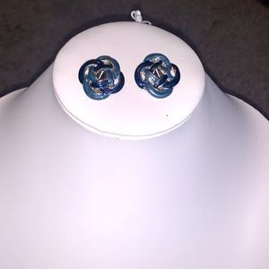 #8 Blue weaved Clip on earrings